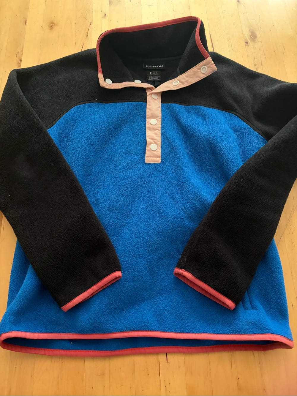 Burton Blue and Black Fleece Pullover with Coral Trim